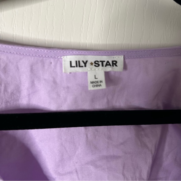 LILY STAR NWT Purple Lilac Ruched Tie-Front Puff Sleeve Crop-Top - Picture 4 of 5